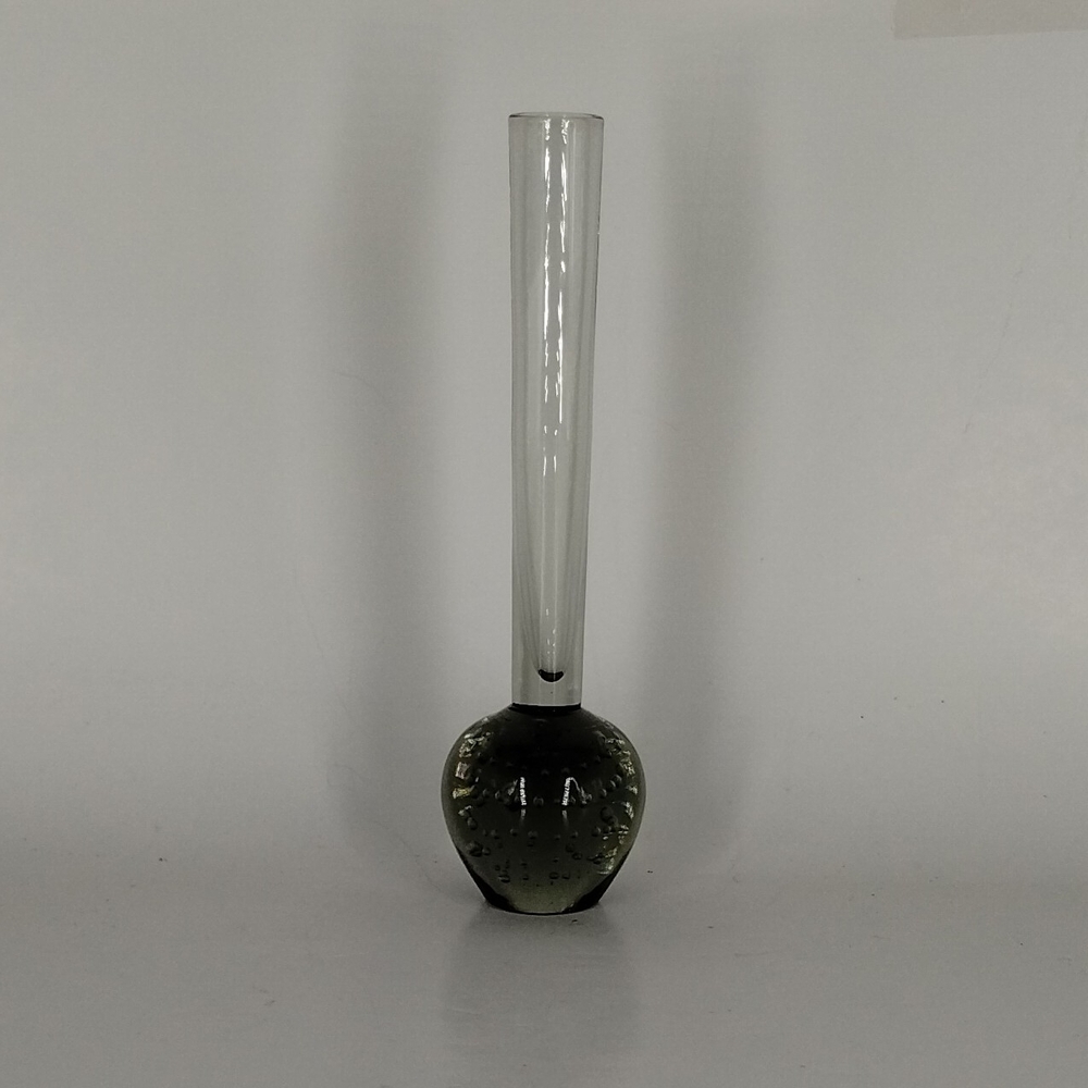 Vintage MCM Controlled Bubble Glass Green/Clear Bud Vase Mod 6" Tall